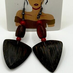 Elegant Wooden Earrings with Red Accents